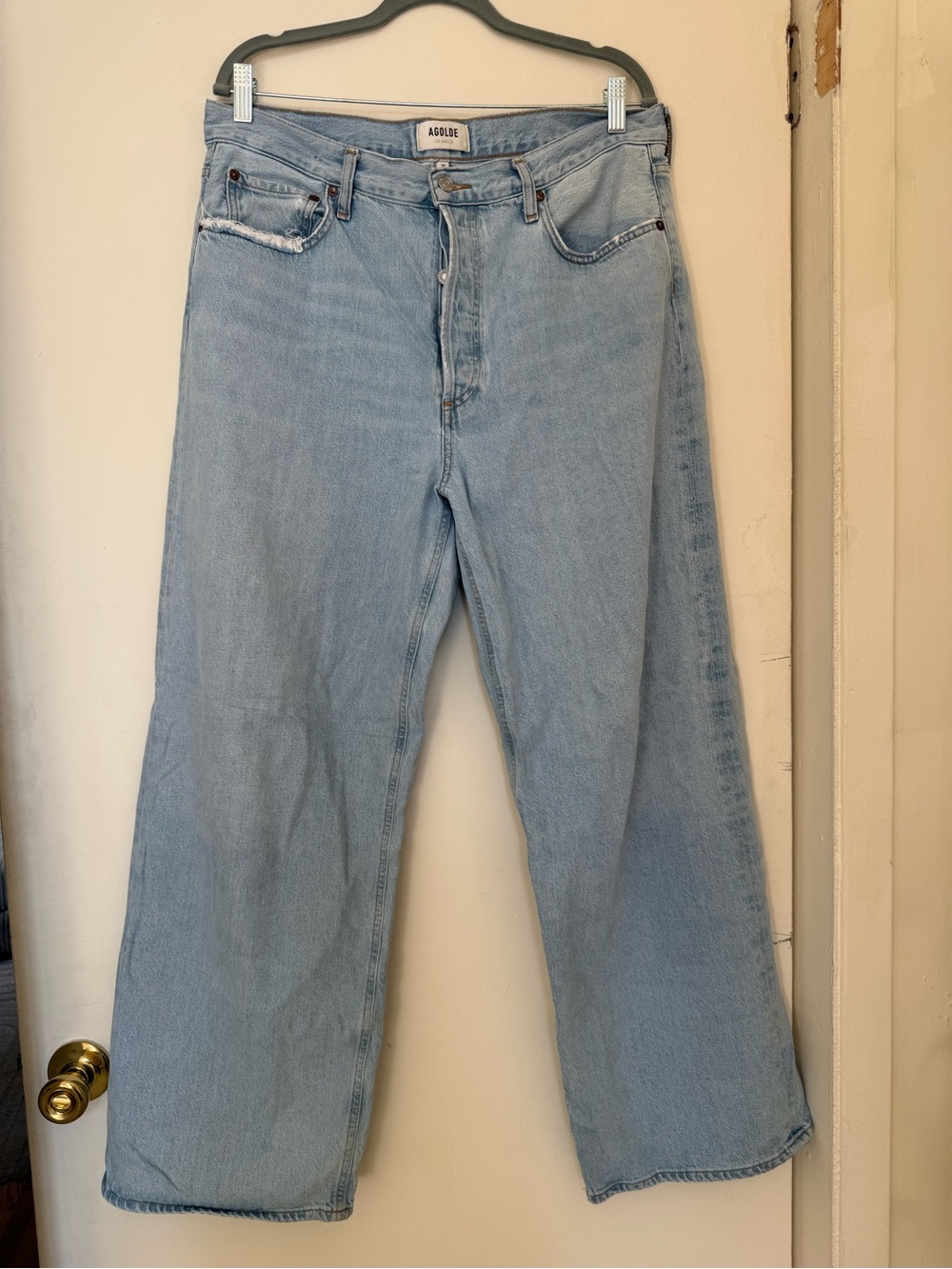 Agolde Light Blue Denim Jeans with Silver Button